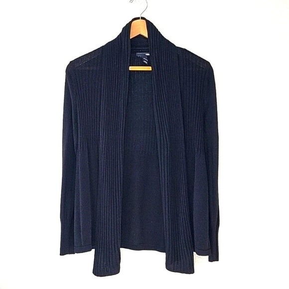 H&M Black Long Sleeve Open Front Cardigan Sweater Asymmetrical Hem size S - Picture 1 of 15